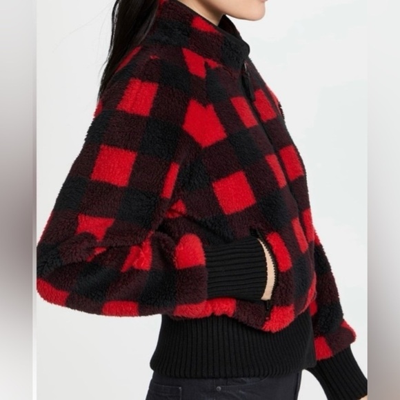 Mother Funnel Neck Ribbed Jacket Women's Small Buffalo Plaid Teatime - Picture 2 of 14